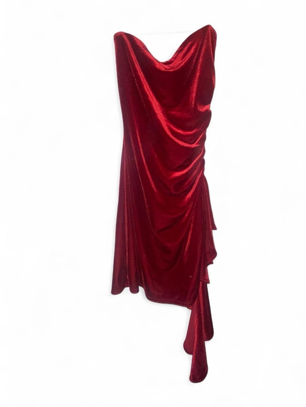 Red velvet strapless mini dress